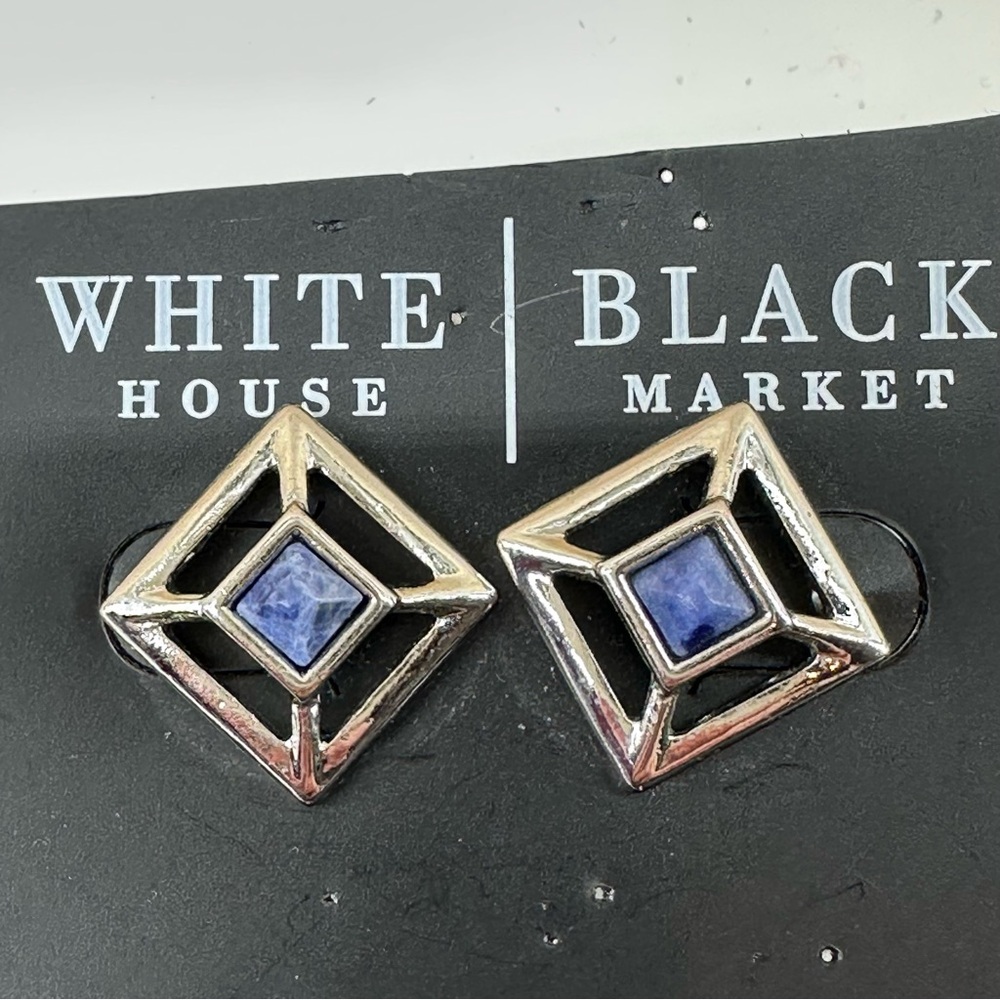 WHBM Square silver geometric stud earrings with semi precious blue stone